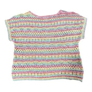 Current Air rainbow crochet knit short-sleeve sweater.